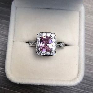 SALE 💍 Pink Sapphire Sterling Emerald Cut Ring